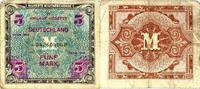 Deutschland III. Reich 5 Mark Banknote, Alliierte Militärbehörde Serie 1944, UdSSR Druck KN 8stellig -