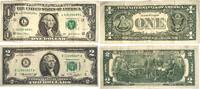 USA - Vereinigte Staaten v. Amerika 1 Dollar, 2 Dollars Banknoten 2 Stück Lot, 1 Dollar(Serie L), 2 Dollars(Serie B) -