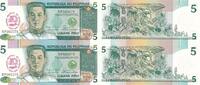 5 Piso 1987 Philippinen Ungeschnittener Bogen , 2 x Banknoten, Emilio Aguinaldo unc