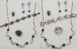 Schmuckset 925 er Silber 5 teiliges Set, Ring Ohrringe Brosche Armband CollierTürkis -