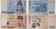 Südkorea 1000,5000 Won Banknoten 2 Stück Lot, Bank of KOREA -