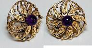 Silberschmuck 835er Silber Vintage 835er goldfarbener Silberring mit runde lilafarbener Amethyst -