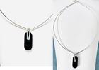 Silberschmuck 835er Silber Silber Halskette mit Stabilem teil und Schwarzen Silberanhänger -