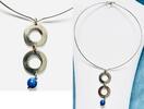 Silberschmuck 925er Silber Silber Halskette mit Stabilem teil und Blauen ovalen Silberanhänger -