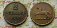 Deutschland 2 Pfenning Braunschweig 2 Pfennige 1853 B, Wilhelm