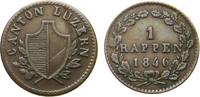 Schweiz 1 Rappen Schweiz, Luzern 1 Rappen 1846 / Stempelriss