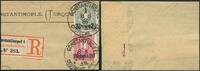 Briefmarken DP Türkei Michel 2a + 5b Briefstück ° Constantinopel Geprüft Willmann / 46 -