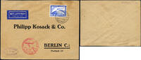 Briefmarken 2 RM Zeppelin Dt. Reich Orientfahrt Ziegelrot Brief Berlin Si 23 II A/ 2293 -