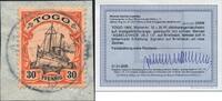 Briefmarken 1913 Togo Michel 12 Kaiseryacht ° Agbeluvhoe 26/3/13 Briefstück Befund BPP / 54