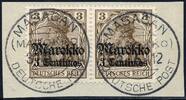 Briefmarken DP Marokko Michel 46 Paar ° Masagan 3/6/12 Type 2 Luxus Briefstück / 112 -