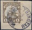 Briefmarken 1914 Kiautschou China Briefstück 28 I ° Tsingtau 26/6/14 a herausgemeißelt/44