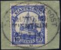 Briefmarken 1914 Kiautschou China Kaiseryacht 10 C Briefstück Seepost Shanghai Tientsin /51