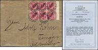 Briefmarken 1901 Kiautschou Michel 1 II Block/6 Typen 1 + 2 ZDR Brief Attest BPP /94