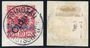 Briefmarken 1900 Kiautschou Michel 1 II Type 1 ° Briefstück LUXUS Geprüft Jäschke-L. BPP/110