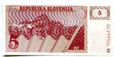 Slowenien. 5 Tolarjev (1990), Geldschein, Banknote, UNC