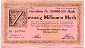 Württemberg, 20 Mio. Mark Buchau - Trikotfabriken H. Moos, -
