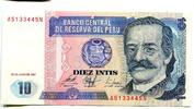 Peru, 10 Intis Banknote Geldschein, -