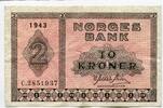 2 Kroner 1943, Norwegen, Banknote Geldschein, ss