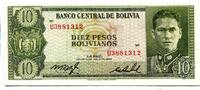 Bolivien, 10 Pesos Bolivianos Geldschein, Banknote, -