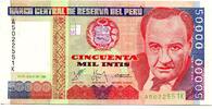 Peru, 50.000 Intis Geldschein, Banknote, -