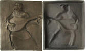 Gußrelief  v. Heinrich Moshage, (1896-1968)  Buderus-Eisenguß, Lautenspielerin Verso etwas berieben, sonst gußfrisch