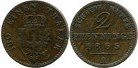 Preußen, 2 Pfenninge 1865 A, Wilhelm I., 1861-1888, ss-/ss 3,50 EUR  zzgl. 6,00 EUR Versand