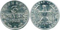 Deutsches Reich - Weimarer Republik, 3 Mark 1922 A, Verfassungstag, vz-St 3,00 EUR  zzgl. 6,00 EUR Versand