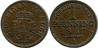 Preußen, 1 Pfenning 1867 A, Wilhelm I., 1861-1888, Stbr., kl. Rdf., ss 3,00 EUR  zzgl. 6,00 EUR Versand