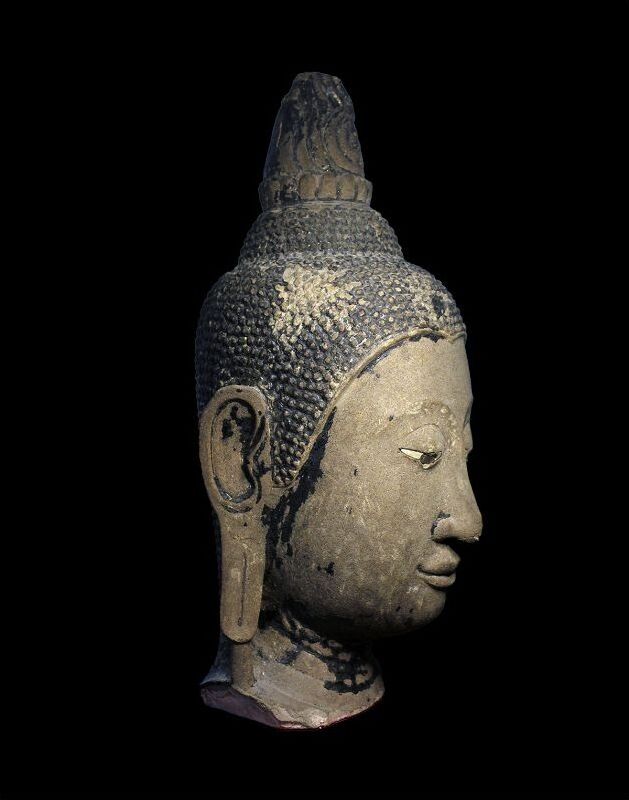 Asian art cent Impressive 57 cm stone head of Buddha, Thailand