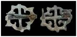 Ancient art  Gallo-Roman inlaid fibula w wolf head and two openwork Roman brooches