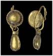 Ancient art  Roman Gold Shield Earring with drop-shaped pendant, 2nd-3rd century AD