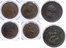 Modern coins England / Great Brittain: Lot of 5 high quality early milled cobber coins, 1799-1897! -
