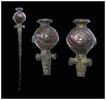 Ancient art High quality large Luristan bronze cloak pin w poppy finial, 1000 BC -