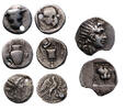 Ancient coins Lot of 4 greek silver coins, Rhodes silver drachm and tetrobols -