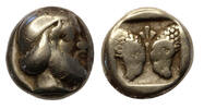 Ancient coins Greek coins: LESBOS, Mytilene. Circa 454-428/7 BC. EL Hekte â Sixth Stater with Satyr -