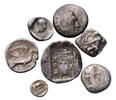 Ancient coins Greek coins: Selection of 7 silver fractions, incl. Persian obol and Corinthian obol! -