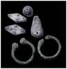 Ancient art Lot of two bronzeage bracelets and 4 lead weights! -