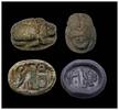 Ancient art Egyptian Green glazed steatite stone scarab w Horus and Cartouche! -