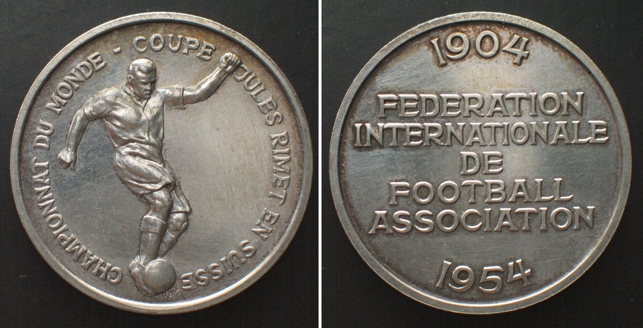 Schweiz Medaillen FIFA 1954 Fussball WM Silber 33mm unz