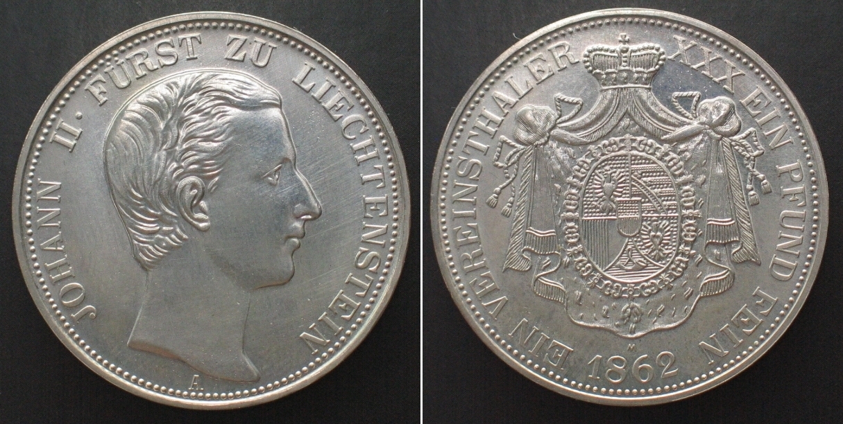 LIECHTENSTEIN Vereinstaler 1862 JOHANN II. Silber OFFIZIELLE NP unz