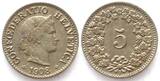 Schweiz  EIDGENOSSENSCHAFT 5 Rappen 1908 ABART MÜNZZEICHEN Ku-Ni RRR!!! unz-