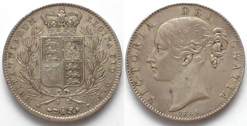England  GROSSBRITANNIEN Crown 1845 ANNO VIII VICTORIA Silber ERHALTUNG! vz/vz+