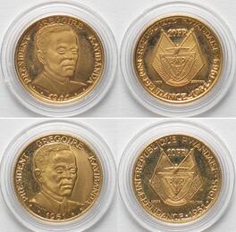 RUANDA 2 x 10 Francs 1965 Gregoire Kayibanda UNABHÄNGIGKEIT Gold RAR! PP