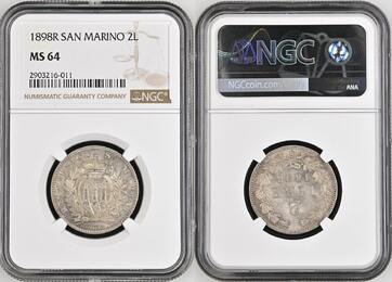 2L 1898R SAN MARINO. 2 Lire 1898 R, silver, NGC MS 64