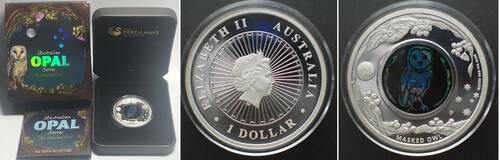 RRR! AUSTRALIEN 1 Dollar 2014 Eule OPAL SERIES Silber PP