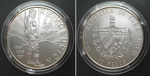 KUBA 10 Pesos 1989 FIDEL CASTRO Silber RAR! st