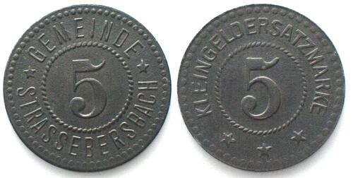 1917-1921 STRASSEBERSBACH (Hessen-Nassau) 5 Pfennig o.J., Zink, RRR!!! unz