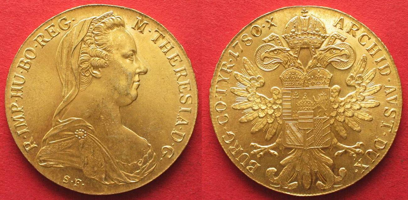 Haus Habsburg ÖSTERREICH Maria Theresia Taler 1780(NP) Silber VERGOLDET ...