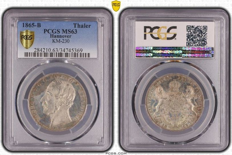 Thaler 1865-B HANNOVER Taler 1865 B Silber SUPER ERHALTUNG!!! PCGS MS63 ...