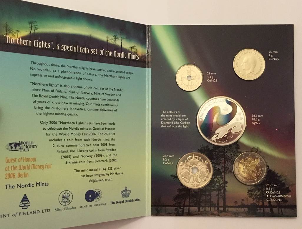 Dänemark, Finnland, Norwegen, Schweden NORTHERN LIGHTS 2006 COIN SET OF